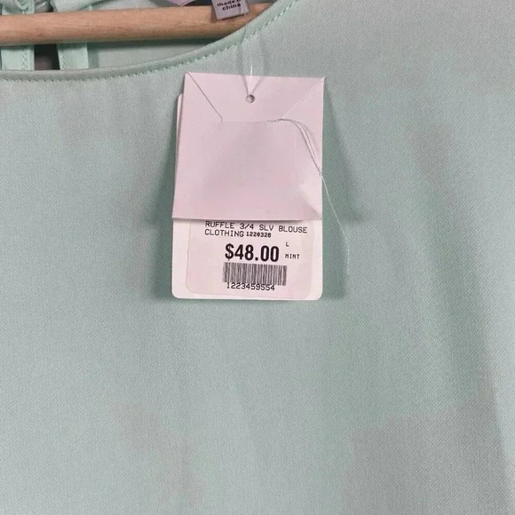 NAKED ZEBRA Top, Women's Size L Green Ruffle Draped Sleeve, Cut Out at Shouder - Picture 3 of 6